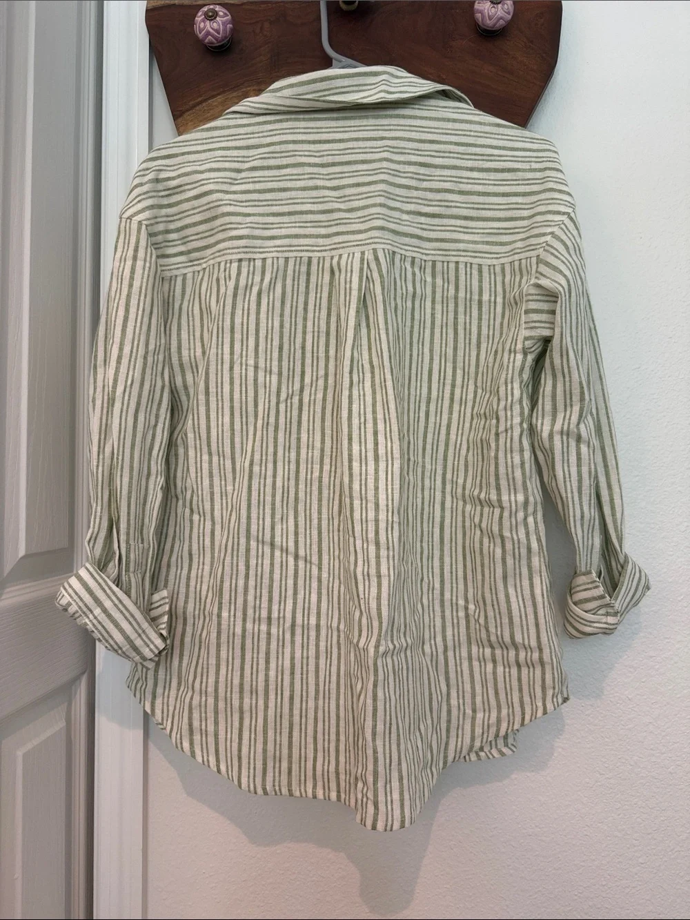 Abercrombie & Fitch over sized Sage Green and White Striped Button-Up Shirt